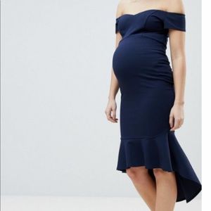 Off the shoulder navy maternity dress
